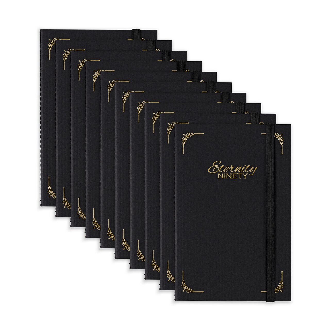 New York Central Eternity Ninety Flat Book- 8x10" Sketch Watercolor Journal, Pack of 10- Black Soft Paperback- Watercolor Sketchbook w/ Elastic Band, 100 Total Sheets 100% Cotton, 90 lb Cold-Pressed